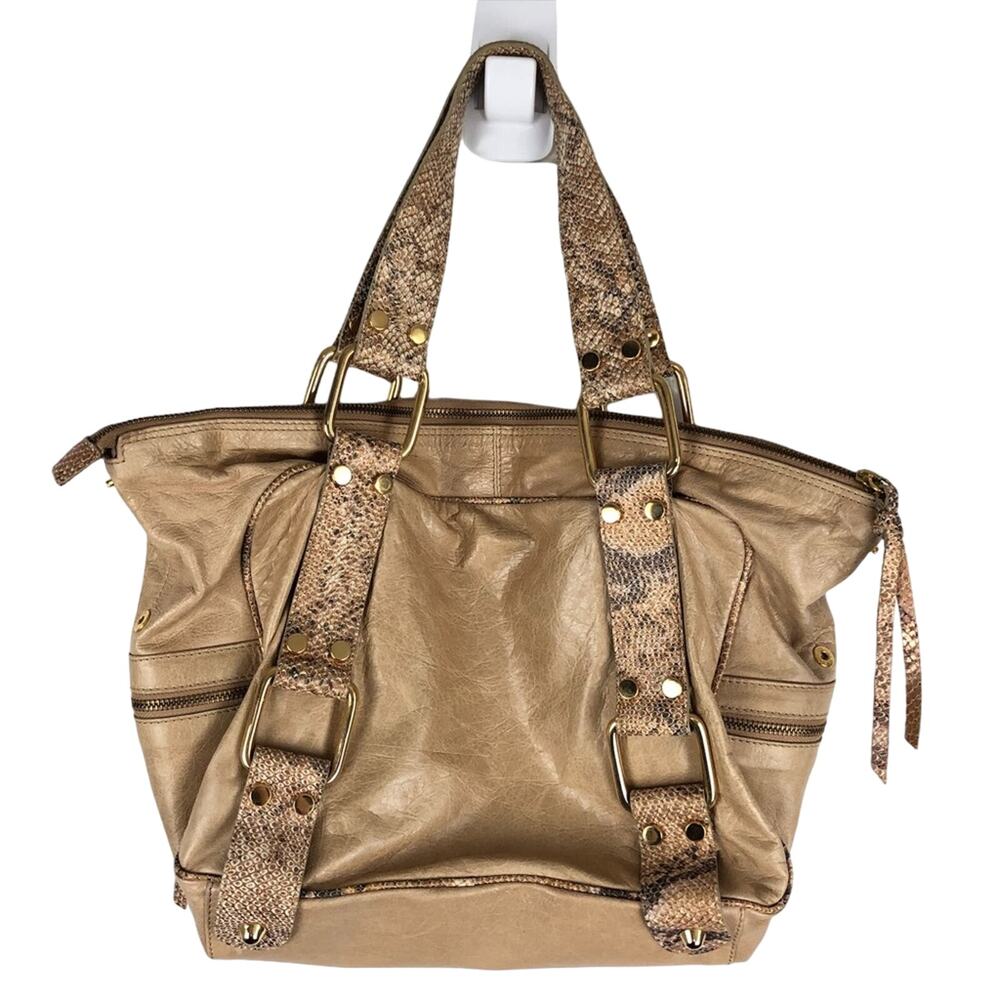 Doncaster Python Embossed Leather Metallic Satche… - image 2